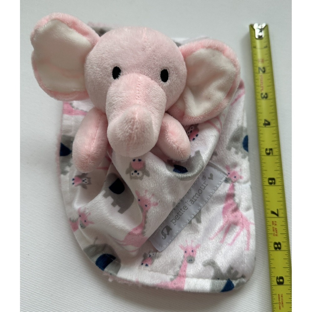Petite‎ L'amour Baby Pink White Gray Elephant Baby Lovey Security Blanket Plush